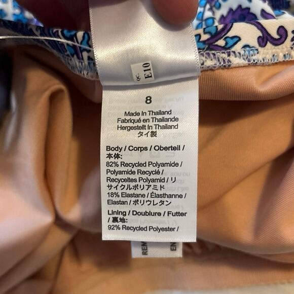 J Crew NWT Bandeau One Piece Swimsuit in Purple Paisley Removable Straps Size 8 - Picture 9 of 9